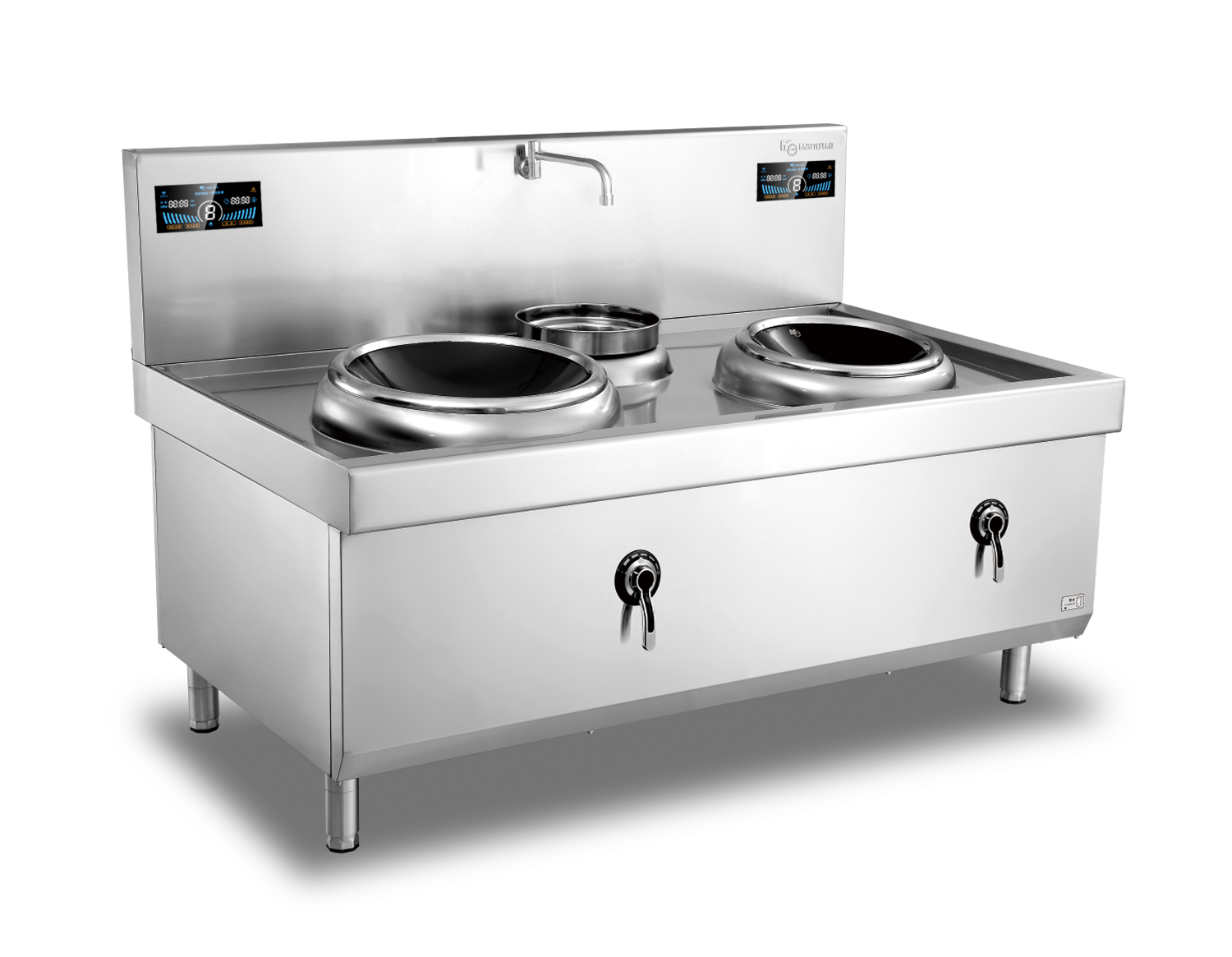 400mm+500mm Double Burner with one basin Induction Wok